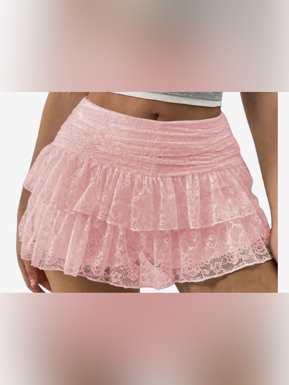 SHEIN Light Pink Lace Ruffle Mini Skirt